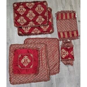 WATERFORD CHARLEMONT RUBY RED GOLD MEDALLION KING Pillow SET COMPLETE 7 pcs‎